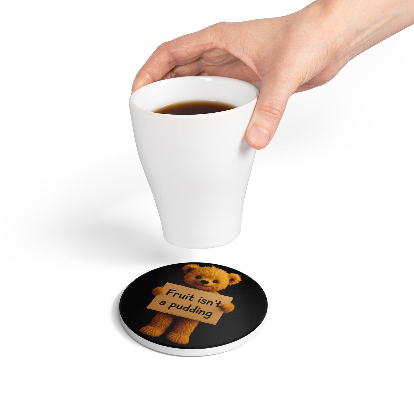 Teddy on Tour Teddy Fruit isnt a pudding Ceramic Coaster ( look for matching mug )