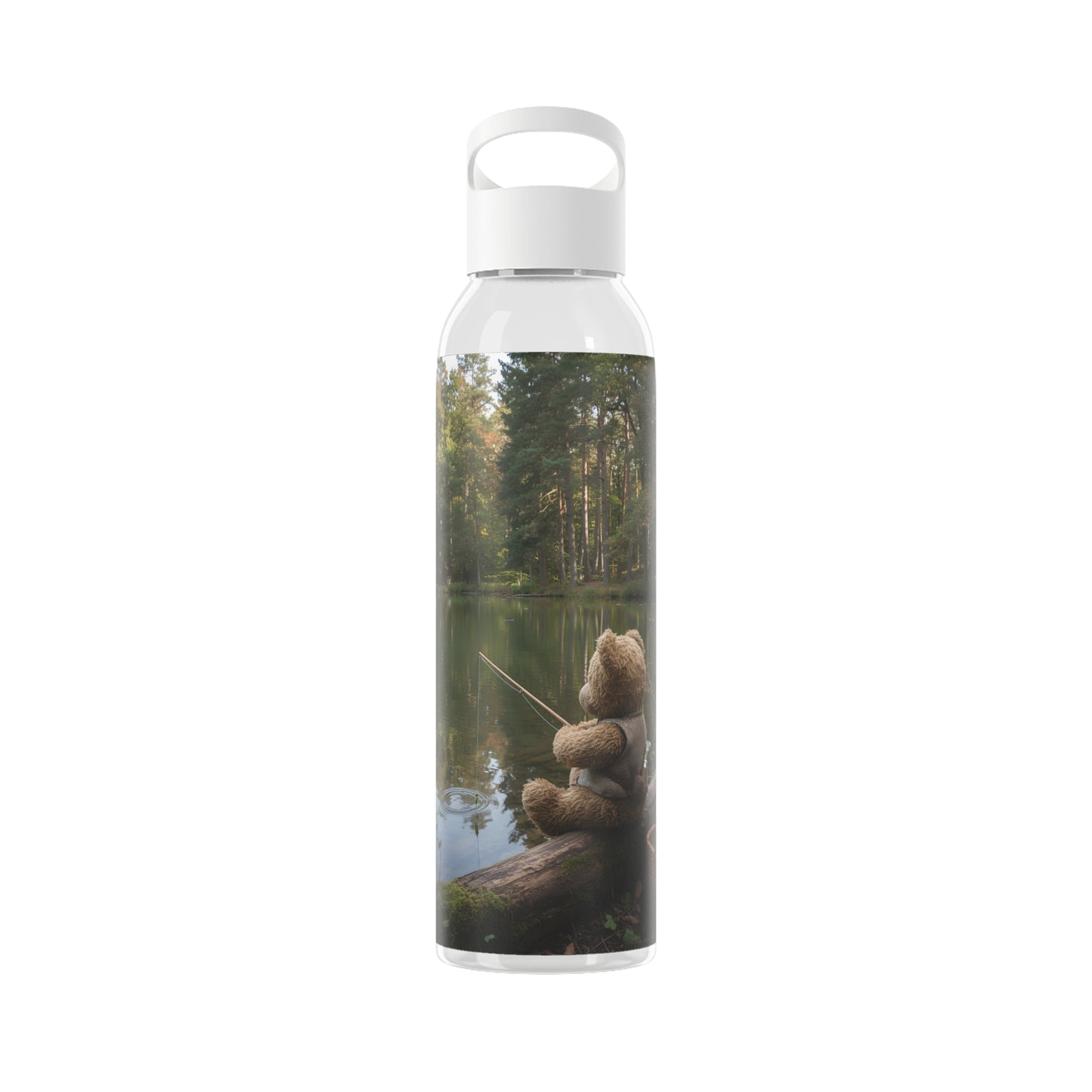 Teddy on Tour teddy in sunny forest near a lake Sky Water Bottle