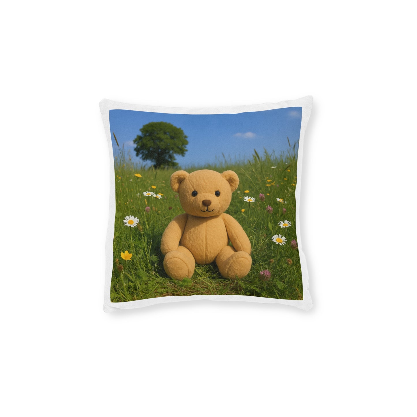 Teddy on Tour Countryside Square Pillow