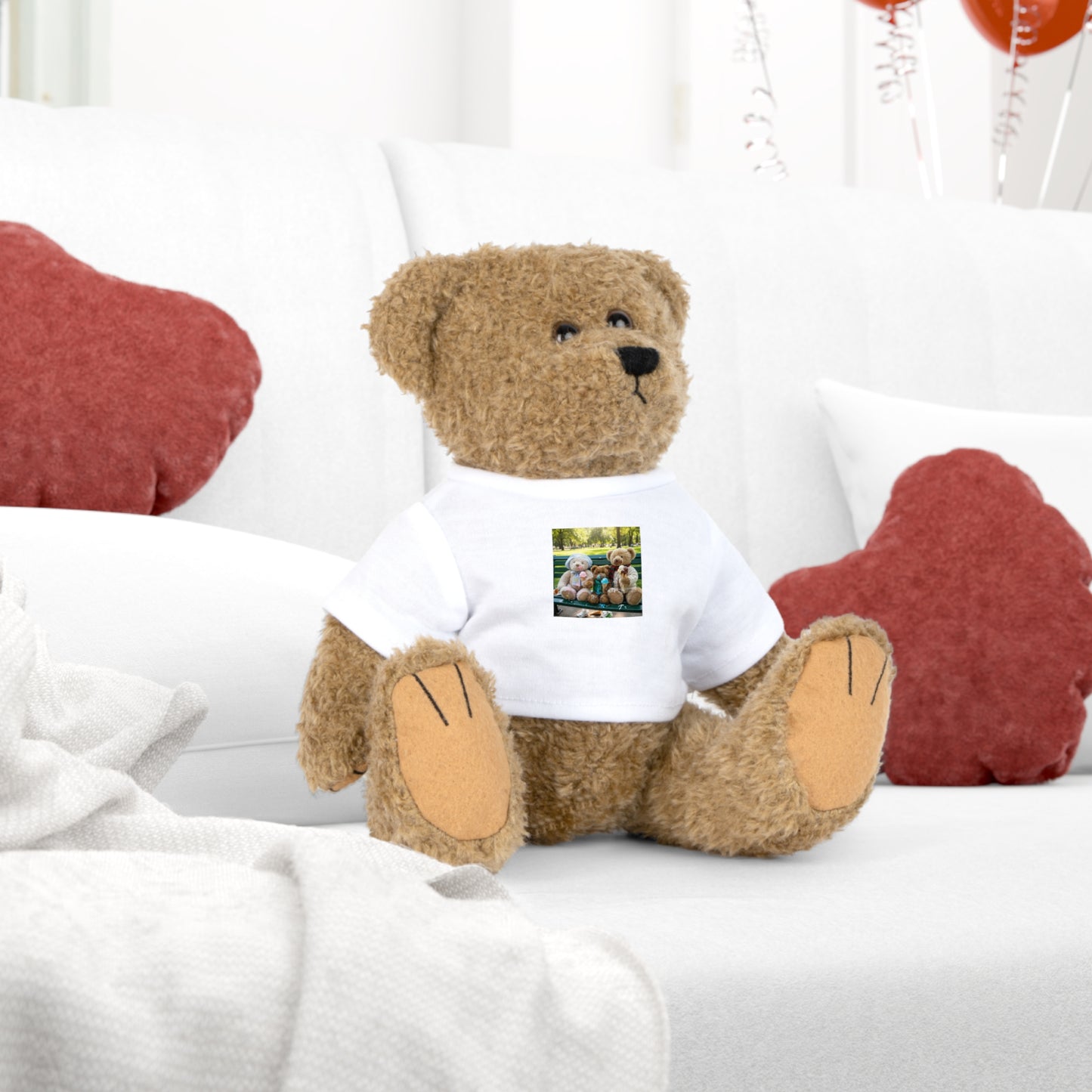 Teddy On Tour – Bear Family enjoy afternoon tea Plush Toy with T-Shirt
