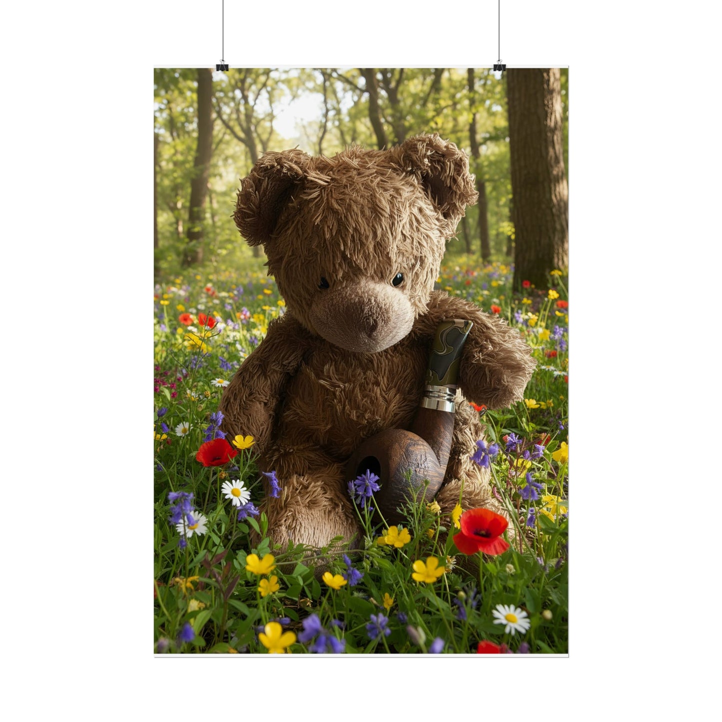 Teddy in a sunny forest near a lake Rolled Posters