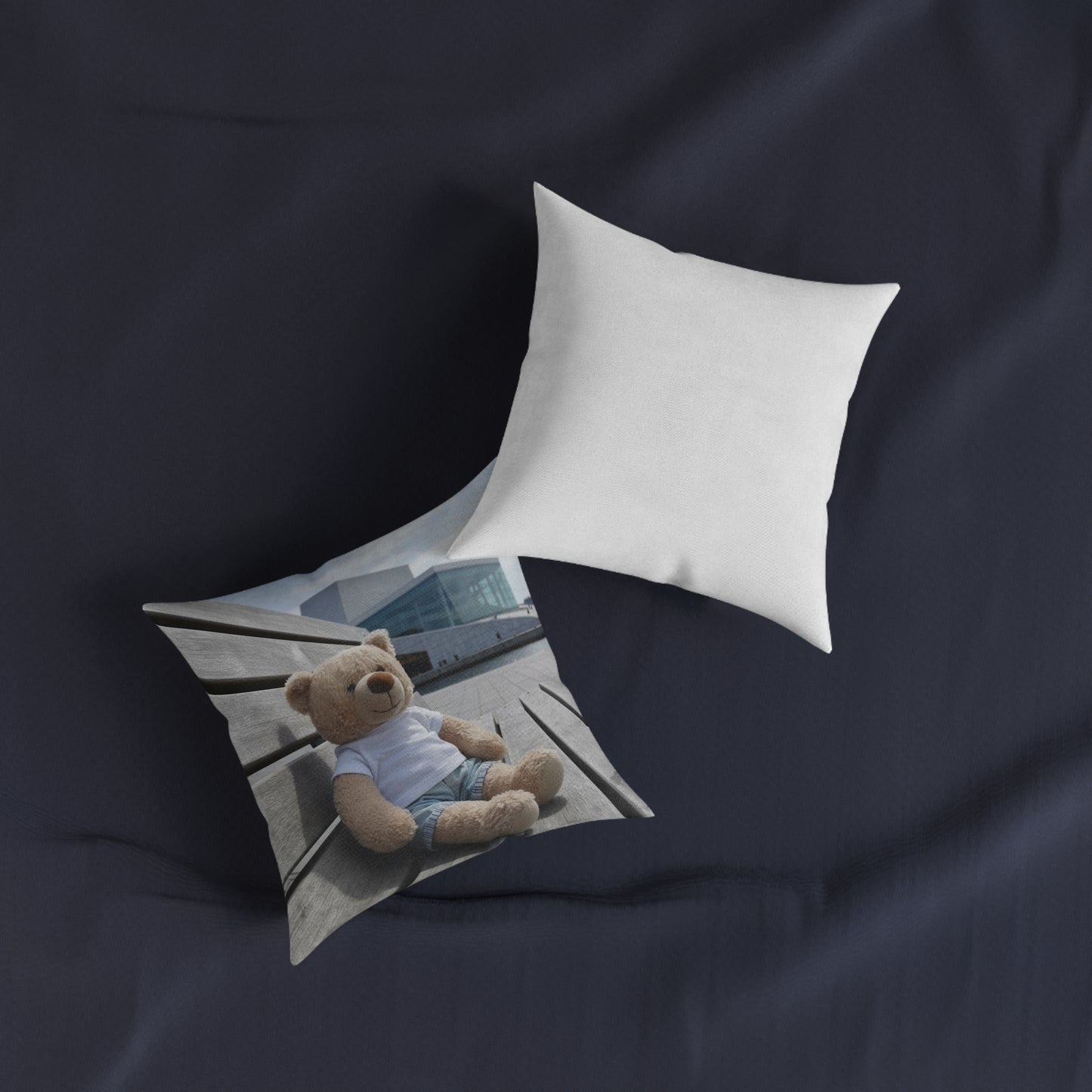 Teddy on Tour Lombear in Norway Square Pillow