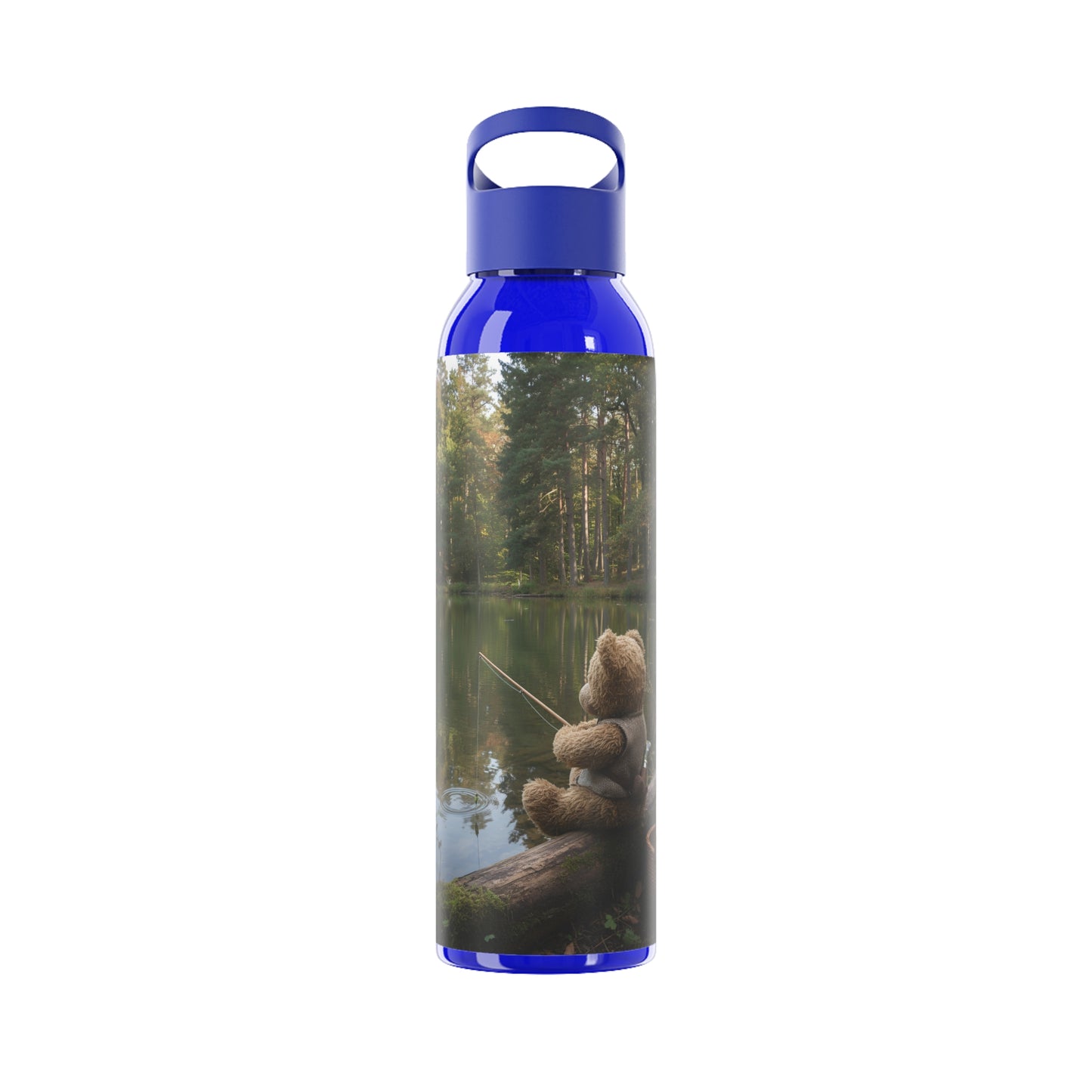 Teddy on Tour teddy in sunny forest near a lake Sky Water Bottle