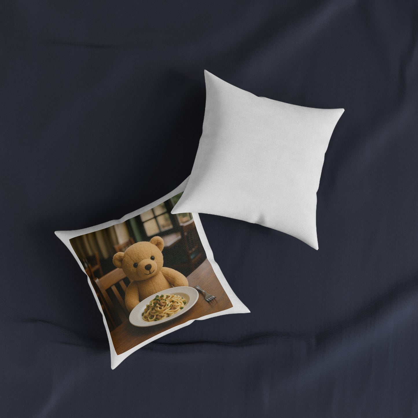Teddy on Tour Eating Out Square Pillow