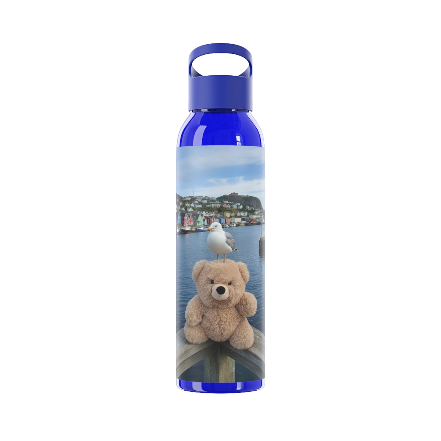 Teddy on Tour Fluffy in Newfoundland Sky Water Bottle