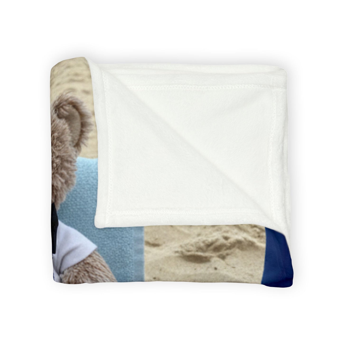 Teddy On Tour Candy Bear at Looe Beach Soft Polyester Blanket
