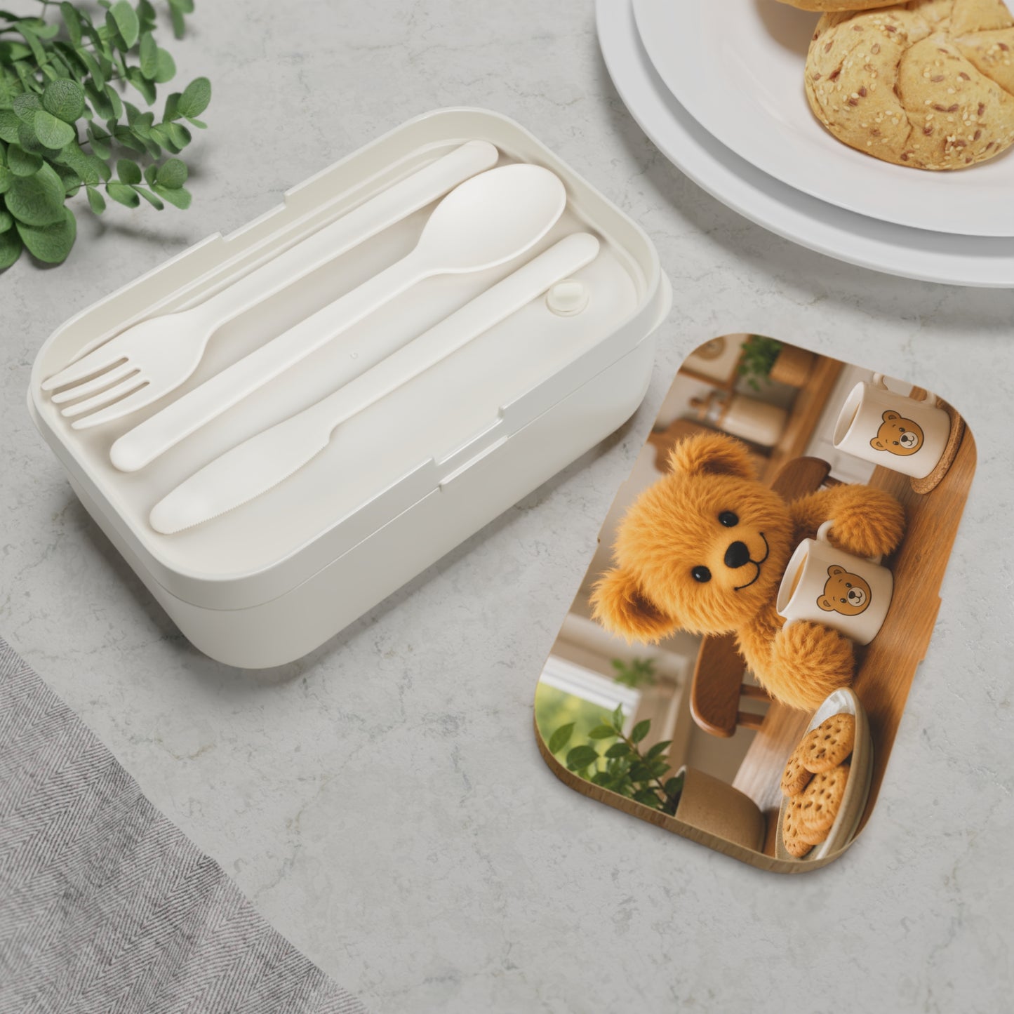 Teddy on Tour Teddy having a cuppa Bento lunchbox ( find a matching water bottle )