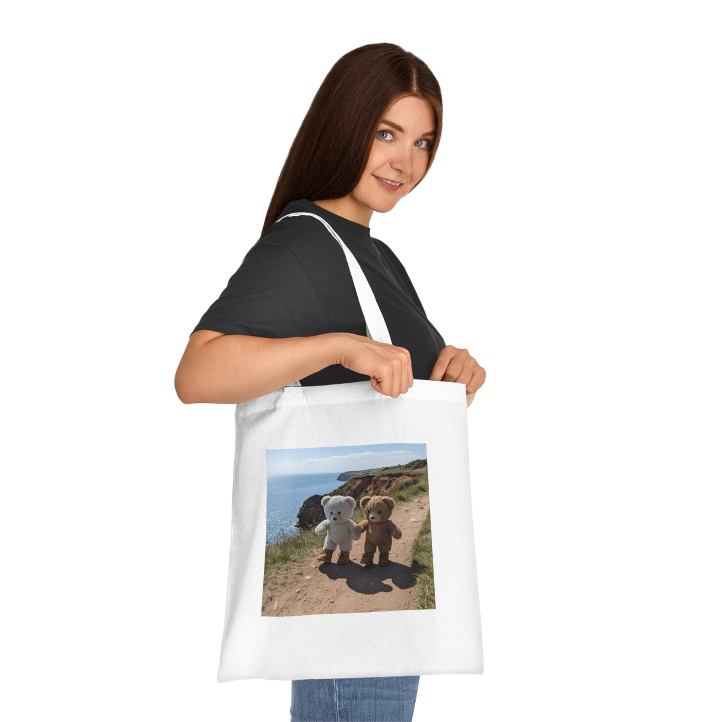 Teddy On Tour – Brownie and Whitie in Shanklin Isle of Wight Cotton Tote Bag