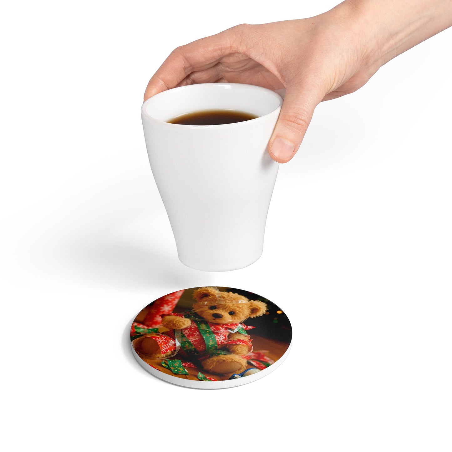 Teddy on Tour Christmas 2025 Ceramic Coaster 3