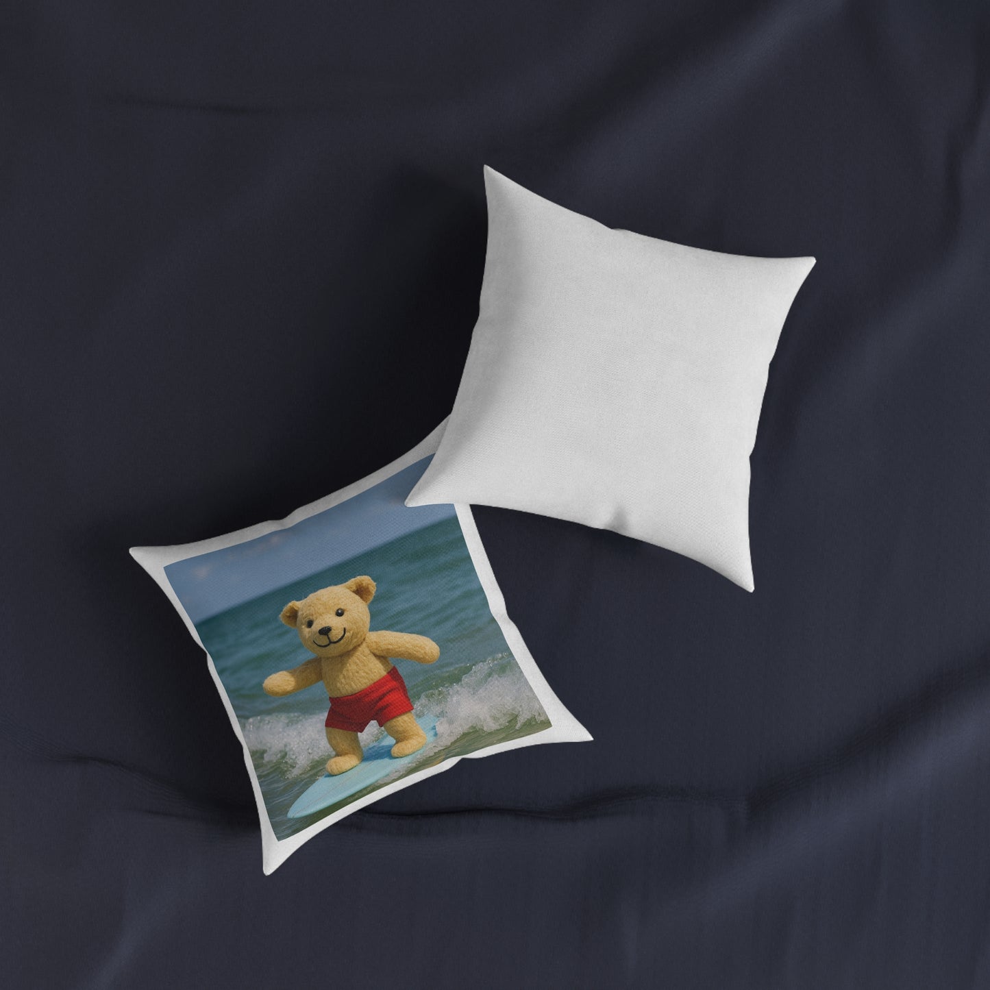 Teddy on Tour Bexhill Beach Square Pillow