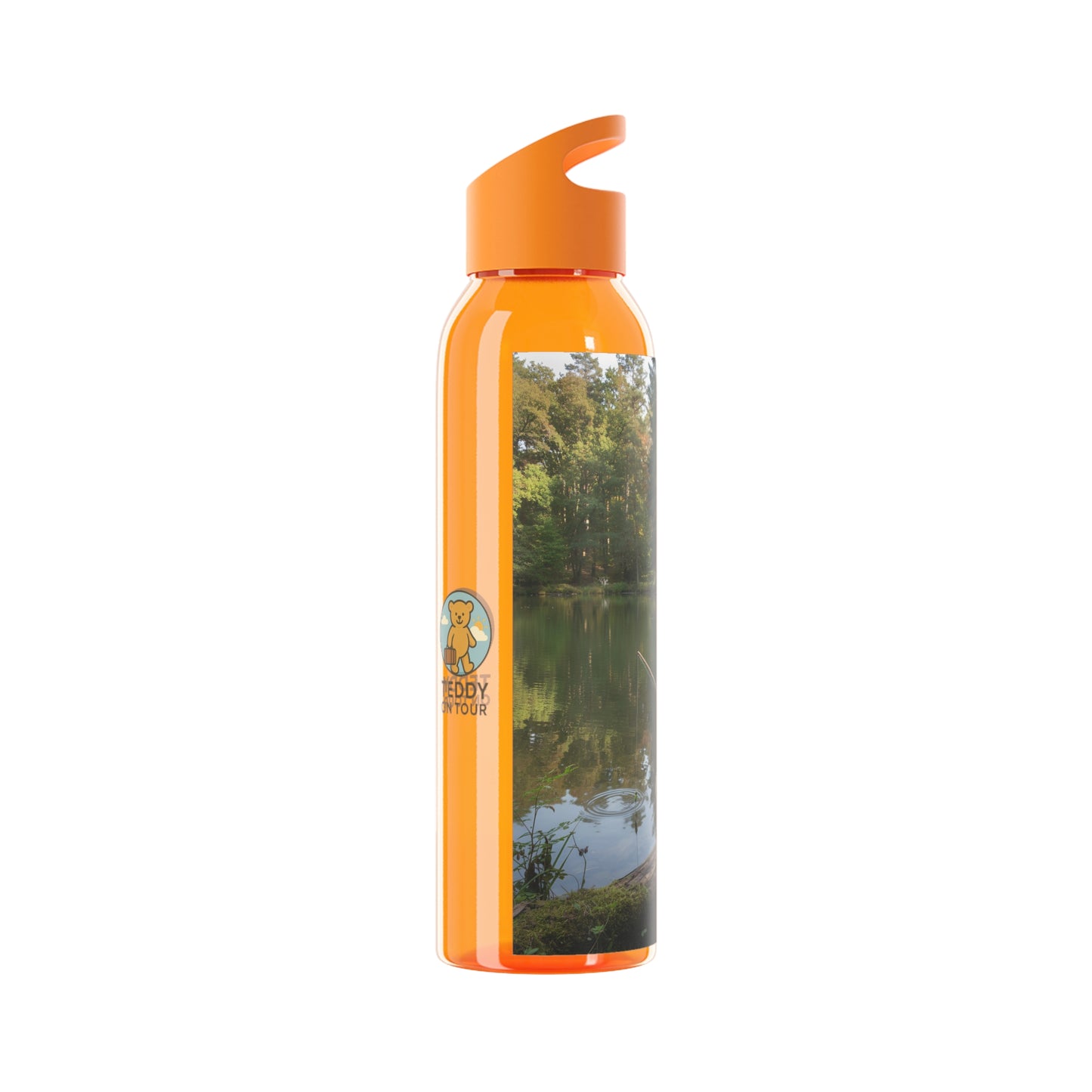 Teddy on Tour teddy in sunny forest near a lake Sky Water Bottle