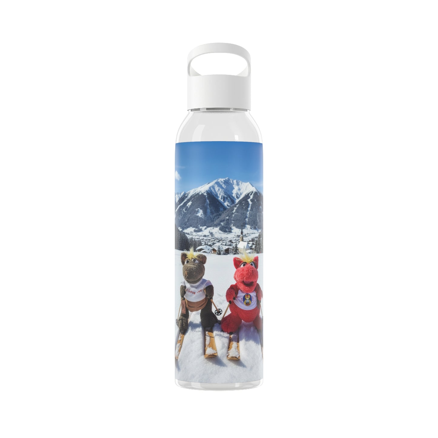Teddy on Tour Octey and Elsie in Seefeld-in-Tirol Austria Sky Water Bottle