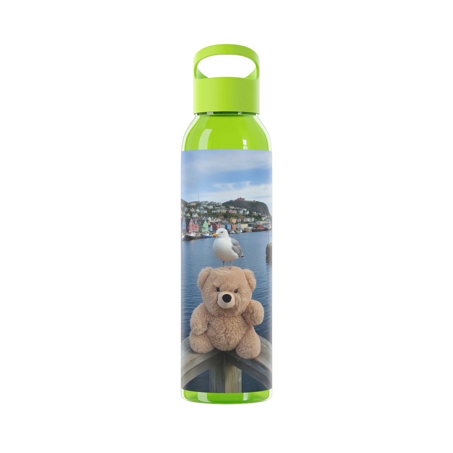 Teddy on Tour Fluffy in Newfoundland Sky Water Bottle