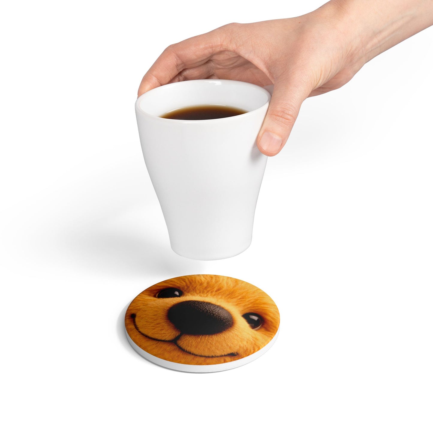 Teddy on Tour Close Up Scruffy Teddy Ceramic Coaster