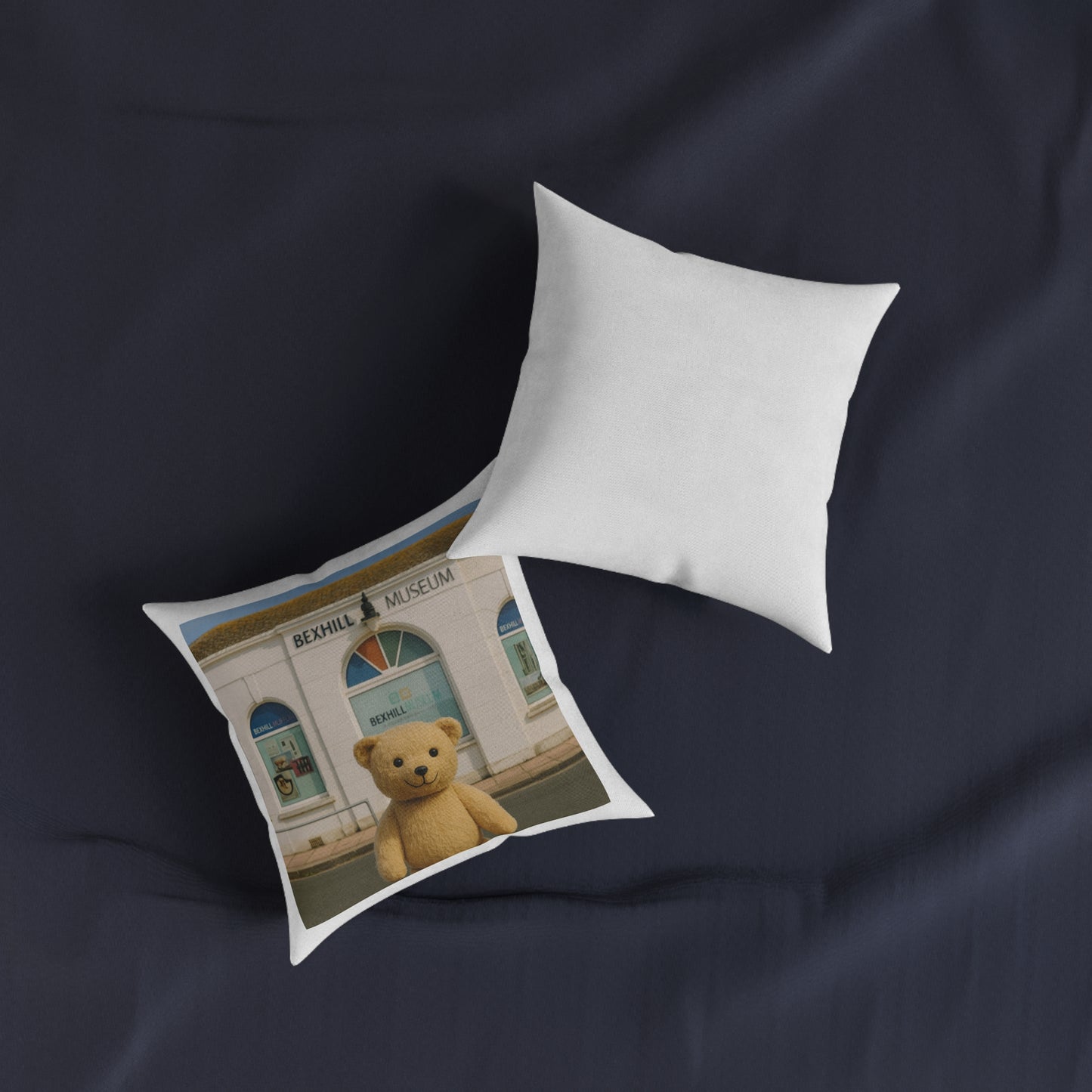 Teddy on Tour Bexhill Museum Square Pillow