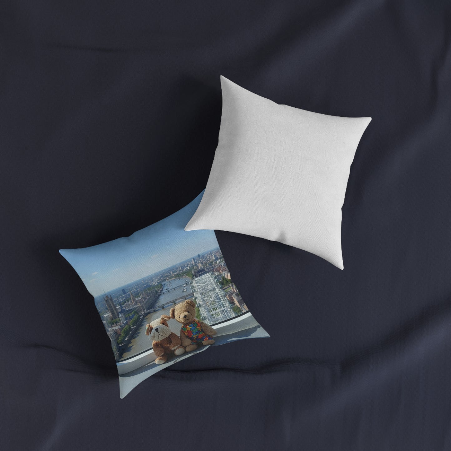 Teddy on Tour Cubby Bear and Danny Dog in London Square Pillow