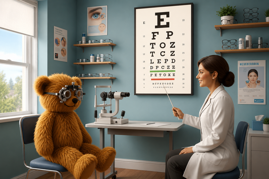 Teddy is being brave at the opticians