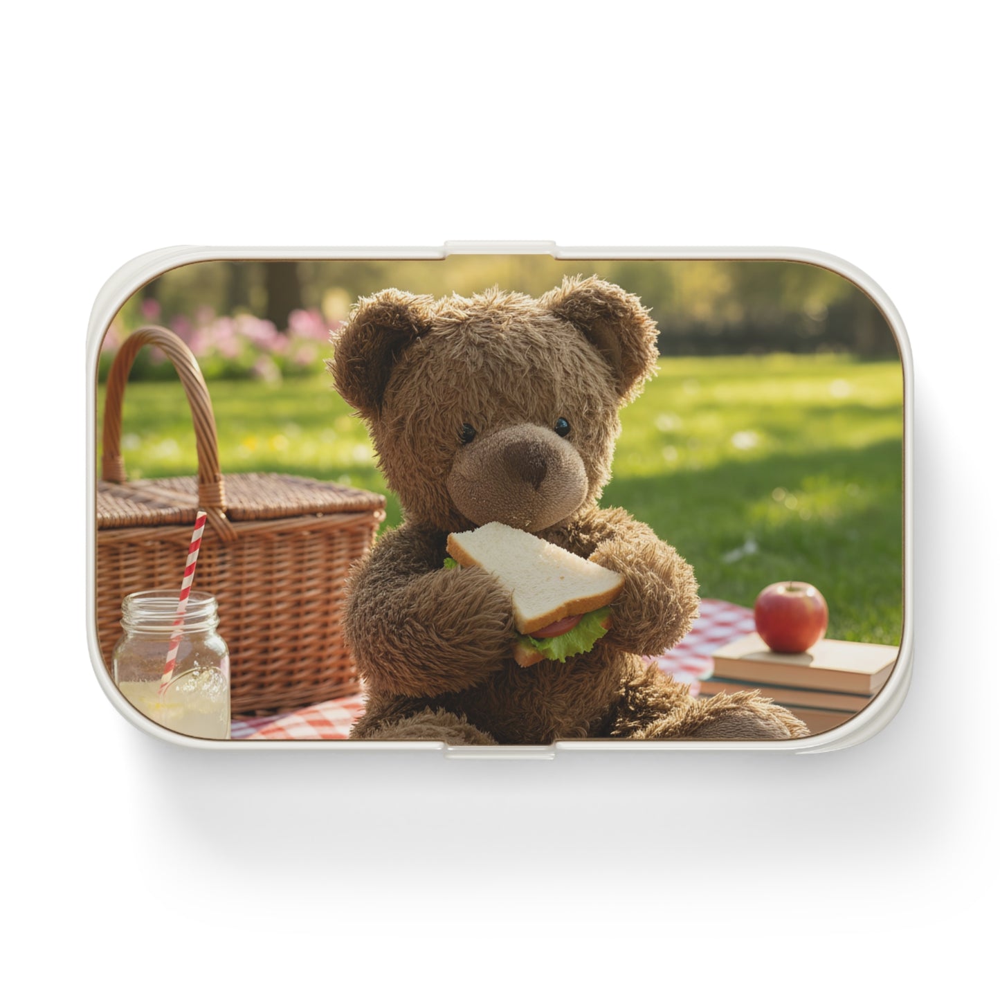 Teddy on Tour teddy in a sunny forest near a lake Bento Lunch Box