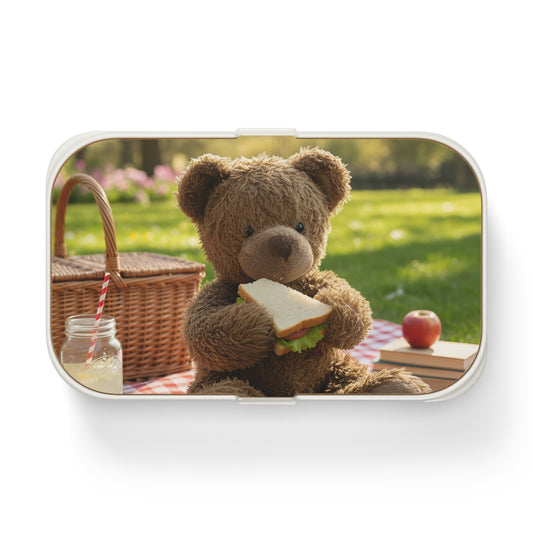 Teddy on Tour teddy in a sunny forest near a lake Bento Lunch Box