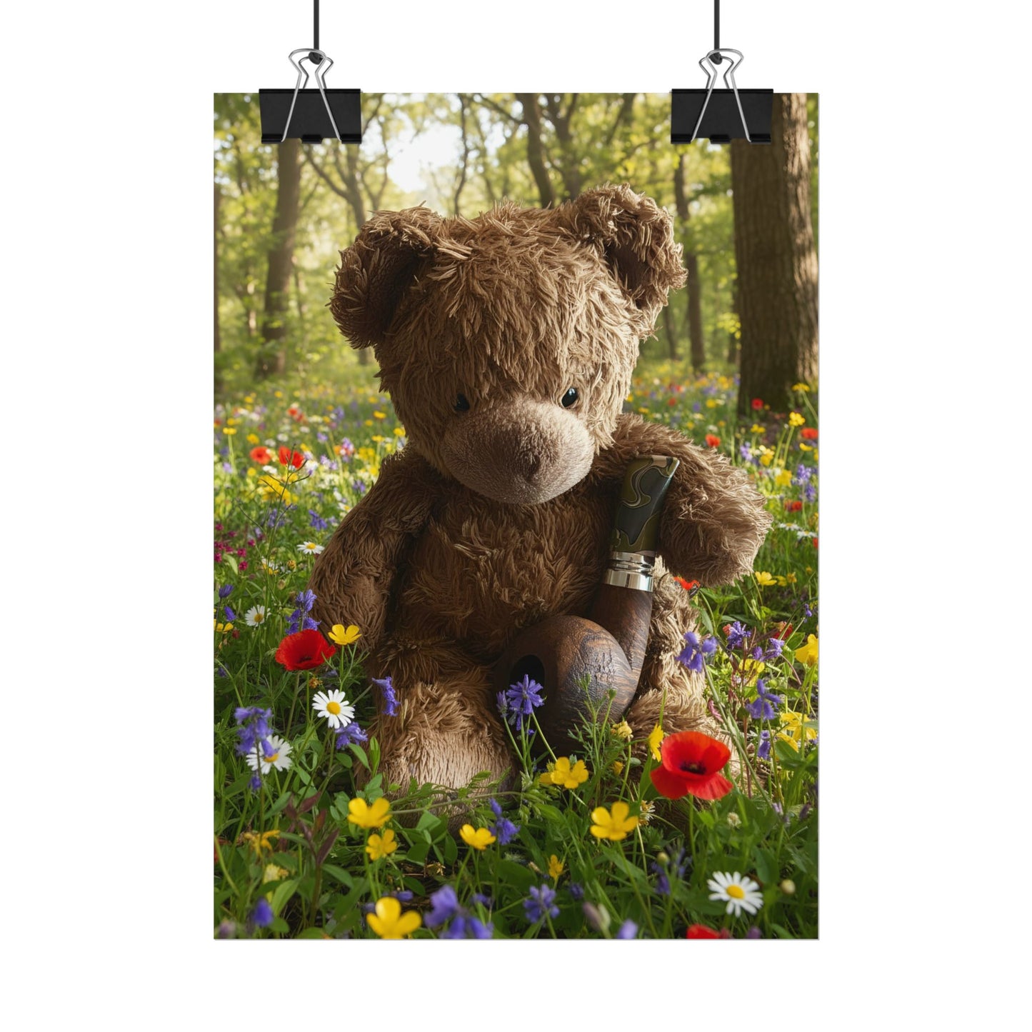 Teddy in a sunny forest near a lake Rolled Posters