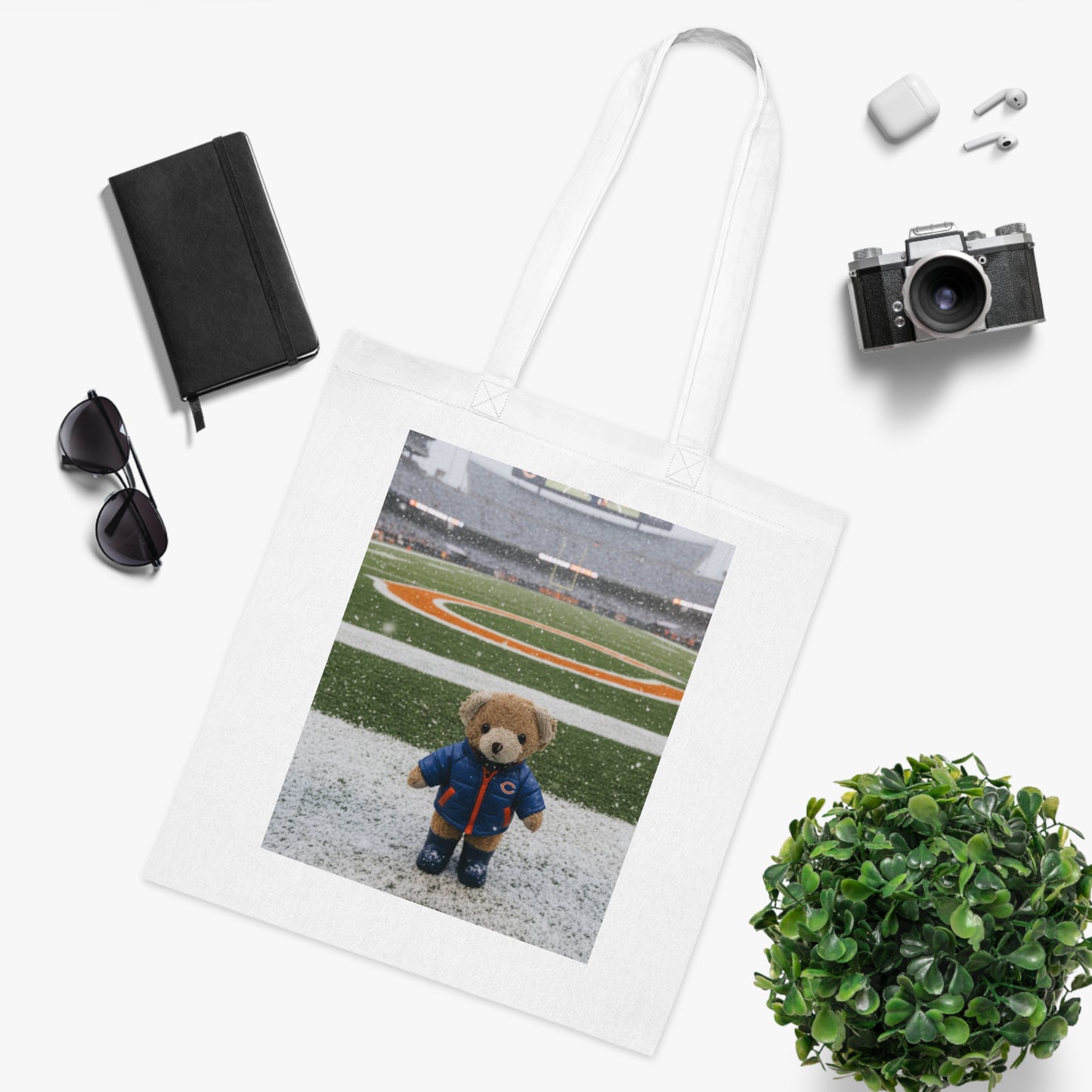 Teddy On Tour – Ben visits the Chicago Bears Cotton Tote Bag