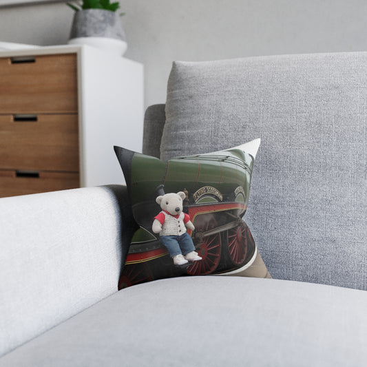 Teddy on Tour Andrew in Scotland  Square Pillow
