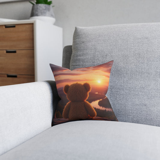 Teddy on Tour Sunset Teddy Square Cushion
