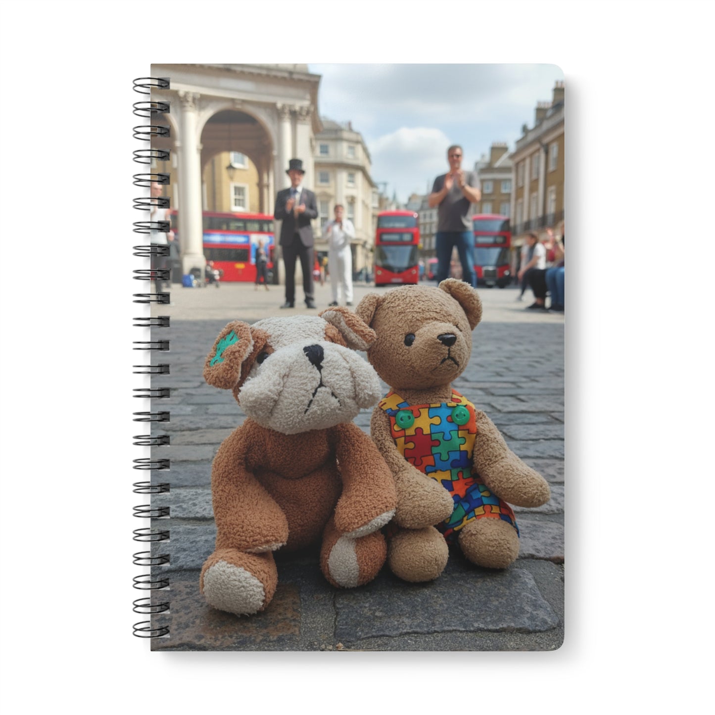Teddy On tour Cubby Bear and Danny Dog in London Softcover Notebook, A5