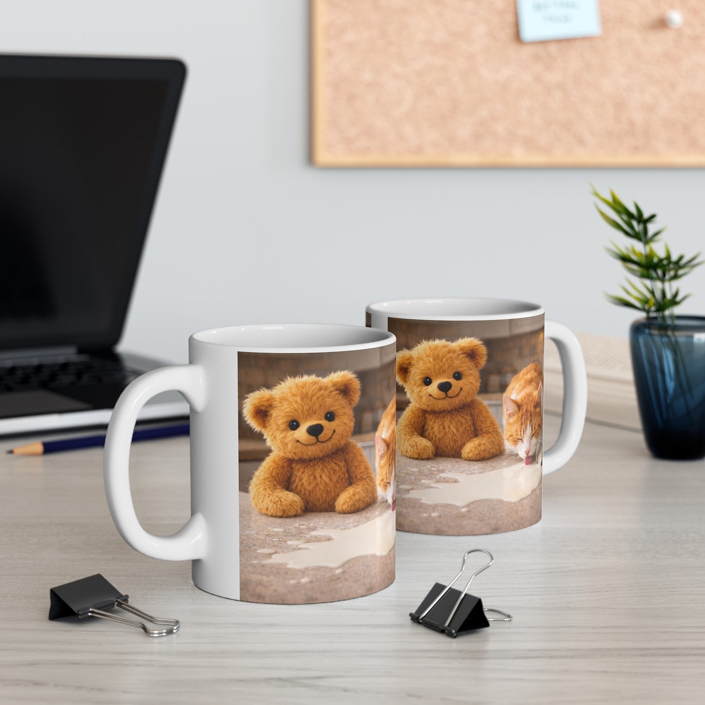 Teddy On Tour Teddy and Cat Ceramic Mug