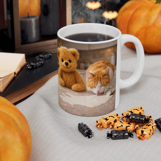 Teddy On Tour Teddy and Cat Ceramic Mug
