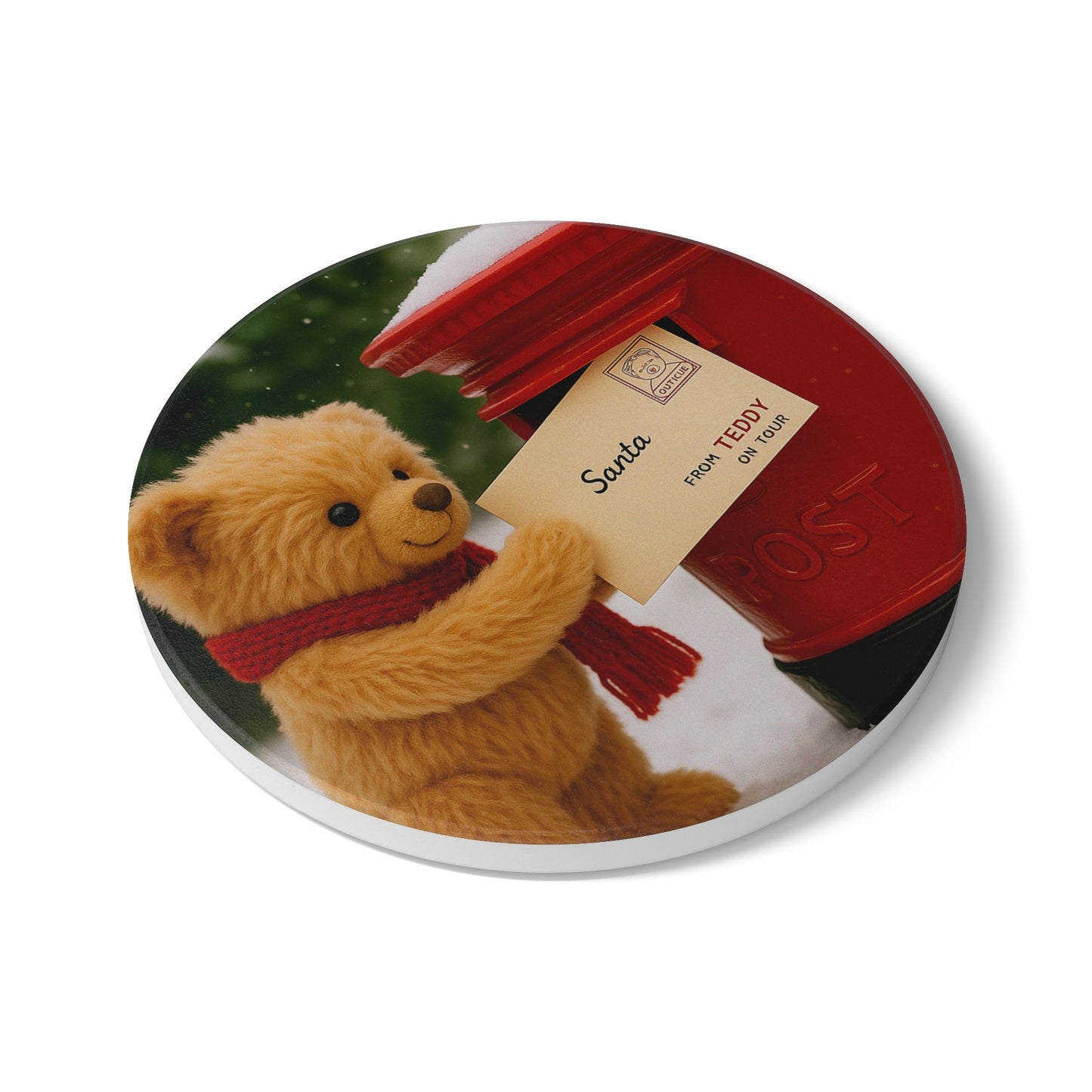 Teddy on Tour Christmas 2025 Ceramic Coaster 5