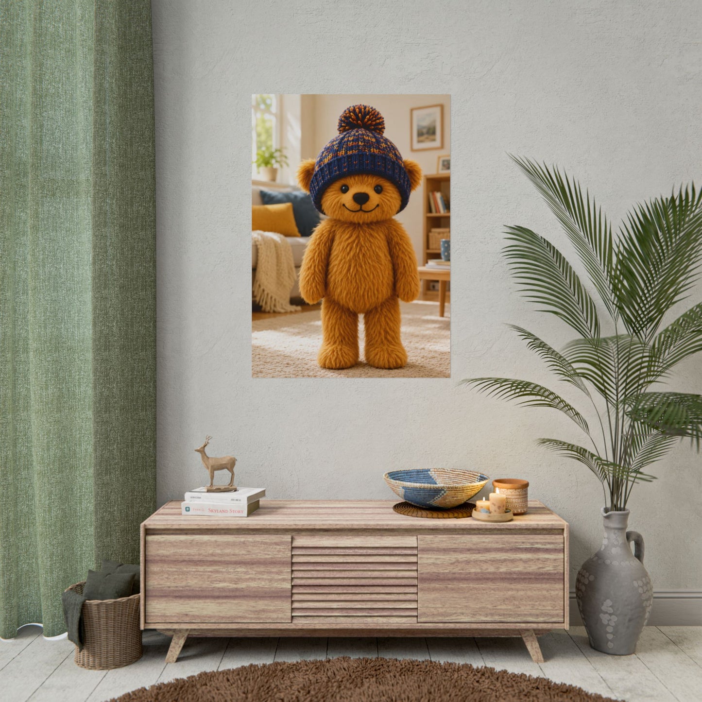 Teddy On Tour Teddy with woolly hat poster Rolled Posters