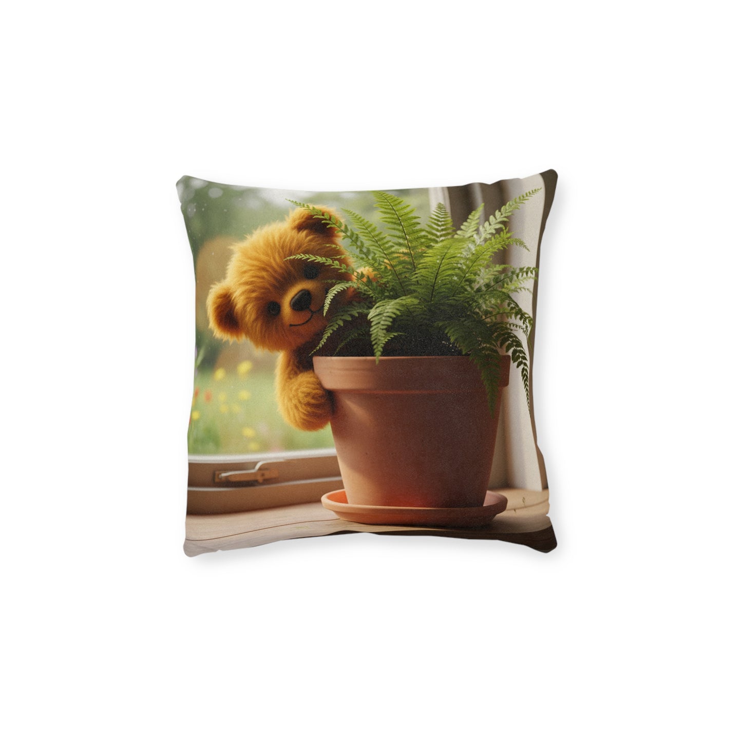 Teddy on Tour Teddy Playing Boo Square Cushion