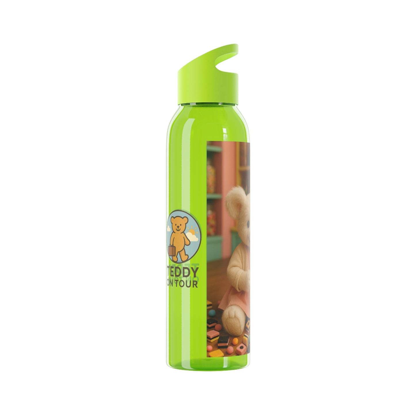 Teddy on Tour Bella in a sweet shop Sky Water Bottle
