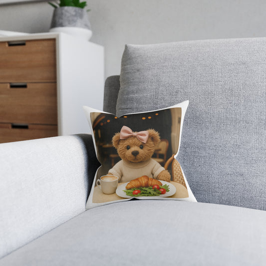 Teddy on Tour Luna in Paris Square Pillow