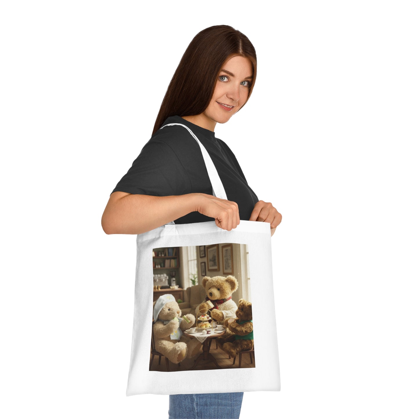 Teddy On Tour – Bear Family enjoy afternoon tea Cotton Tote Bag