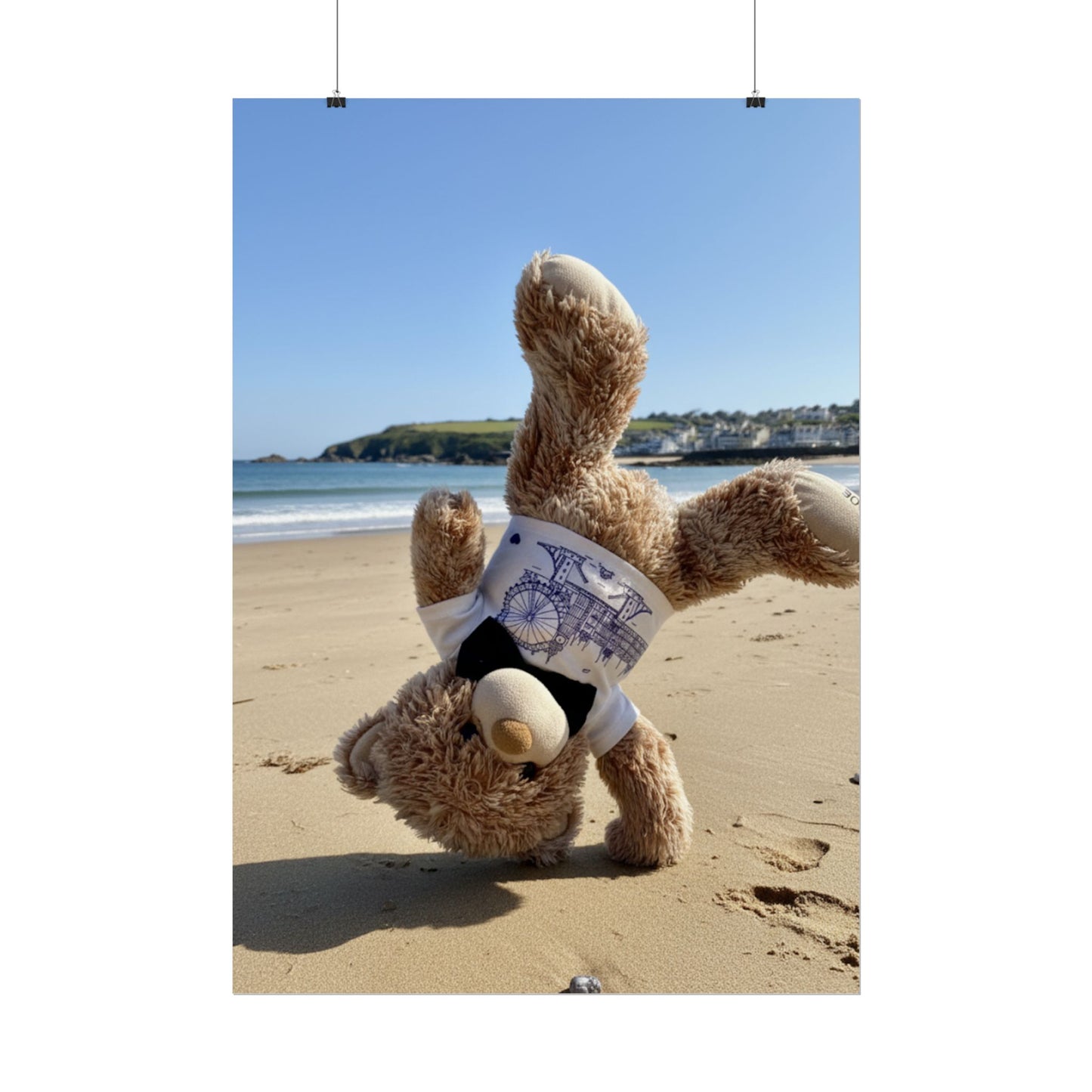 Teddy On Tour Candy Bear at Looe Beach Rolled Posters