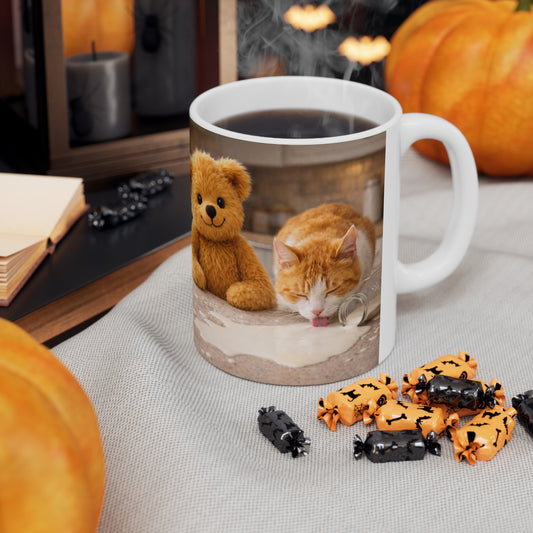 Teddy On Tour Teddy and Cat Ceramic Mug