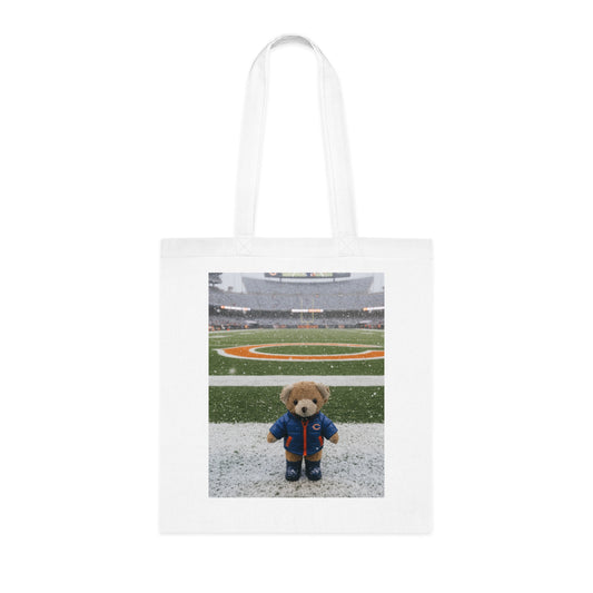 Teddy On Tour – Ben visits the Chicago Bears Cotton Tote Bag