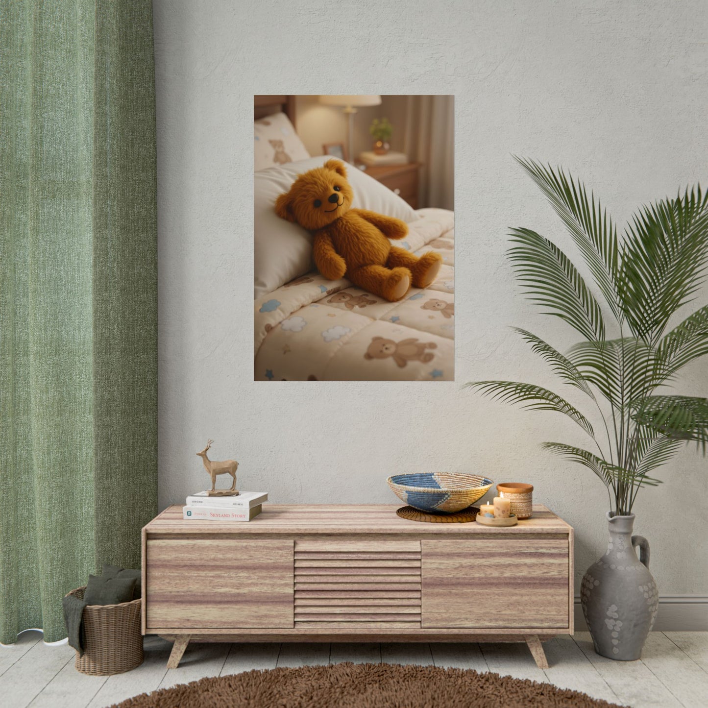 Teddy On Tour Teddy on bed poster Rolled Posters