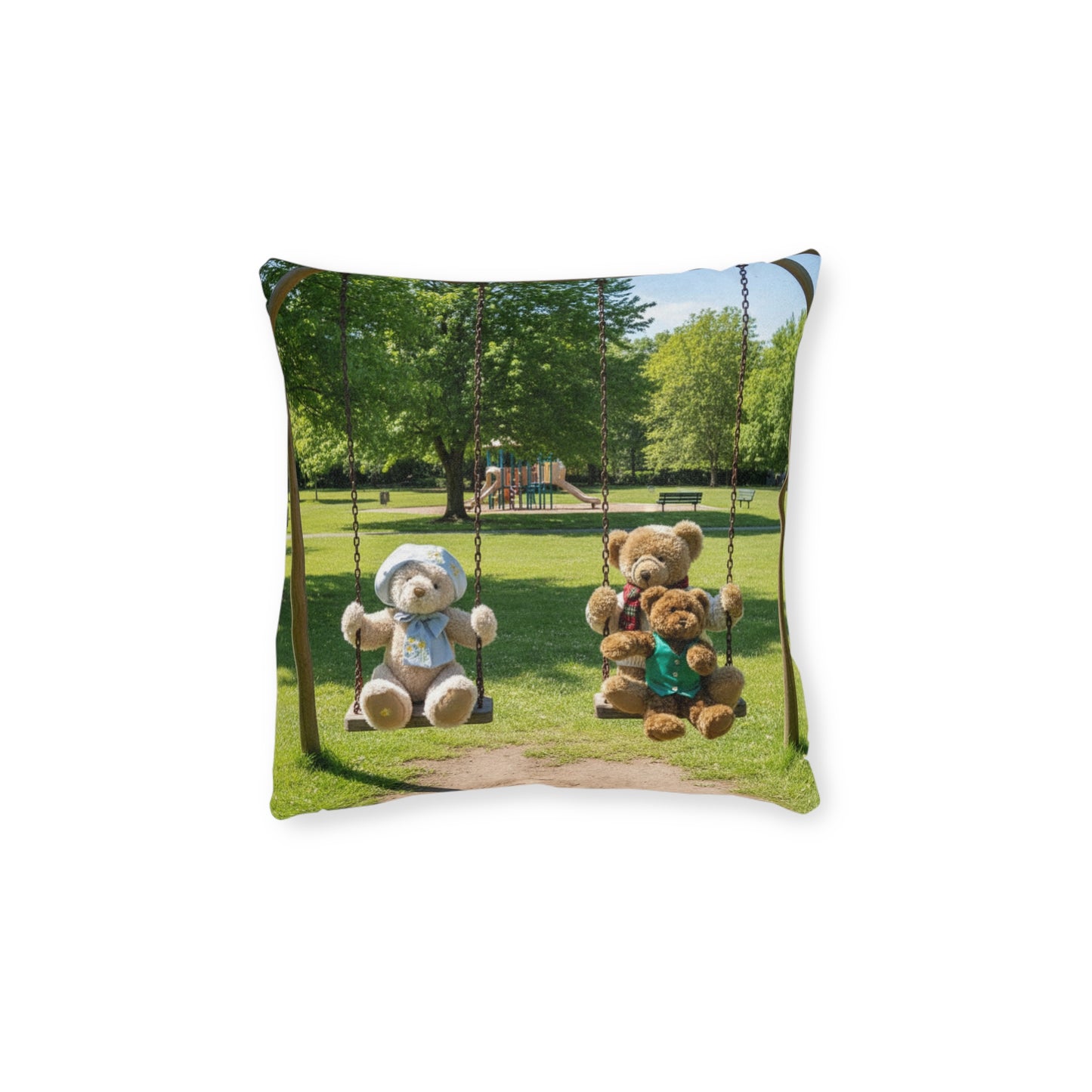 Teddy on Tour Bear Family enjoy afternoon tea Square Pillow