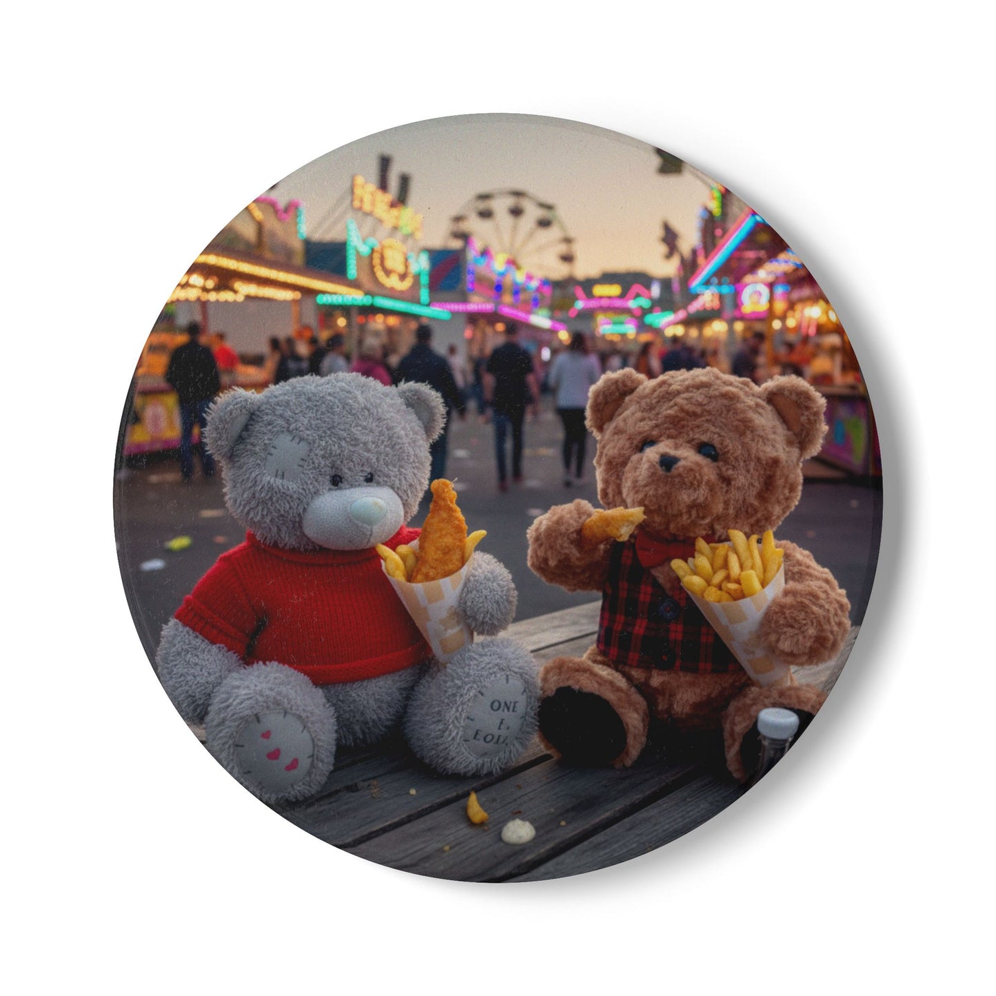 Teddy on Tour Jamie and Fraser Ferris Wheel Ceramic Coaster