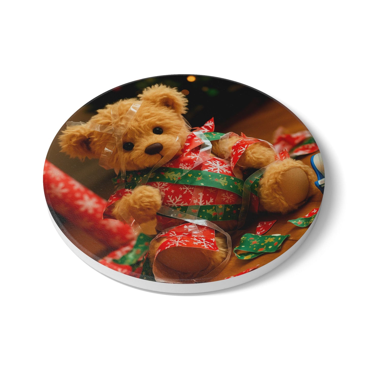 Teddy on Tour Christmas 2025 Ceramic Coaster 3