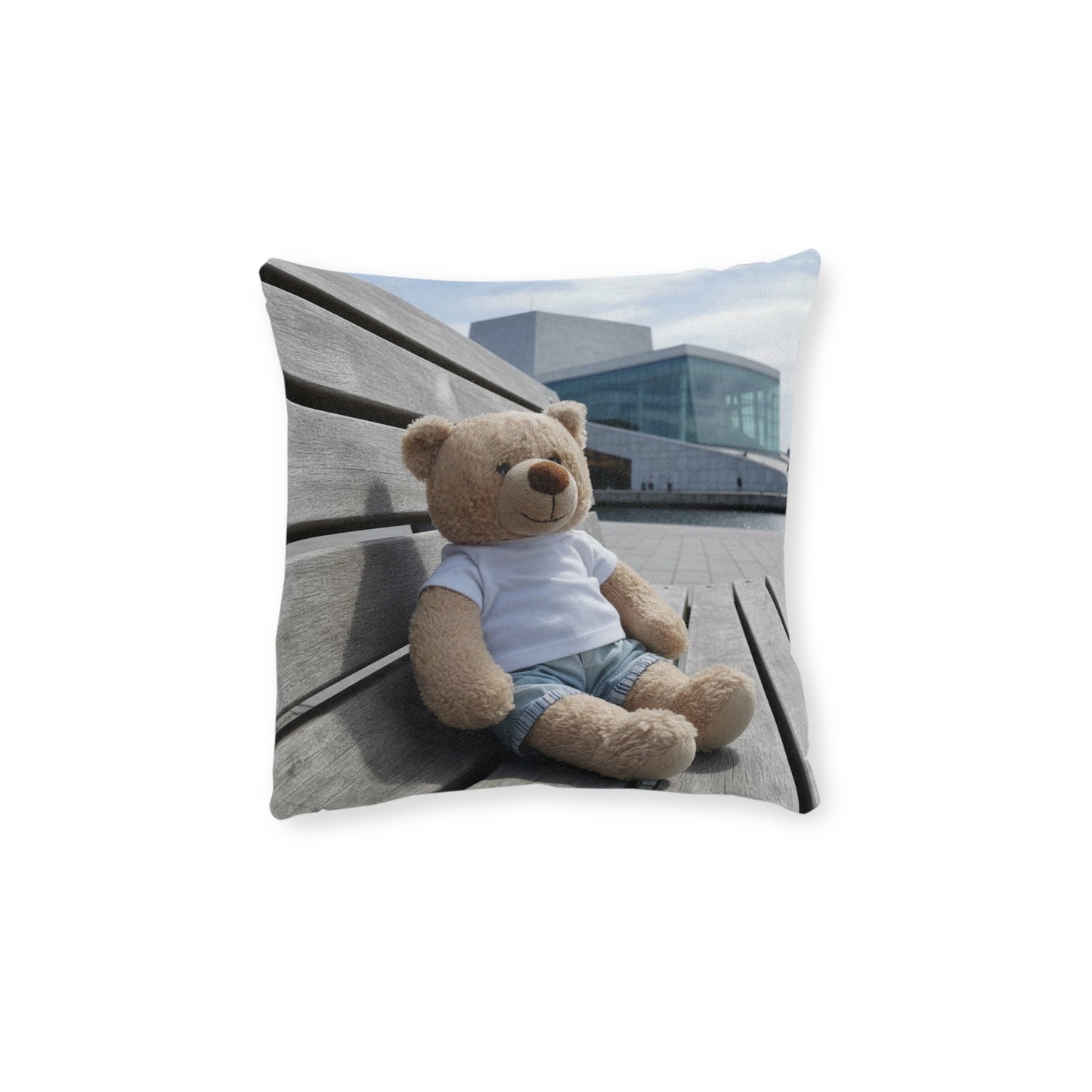 Teddy on Tour Lombear in Norway Square Pillow