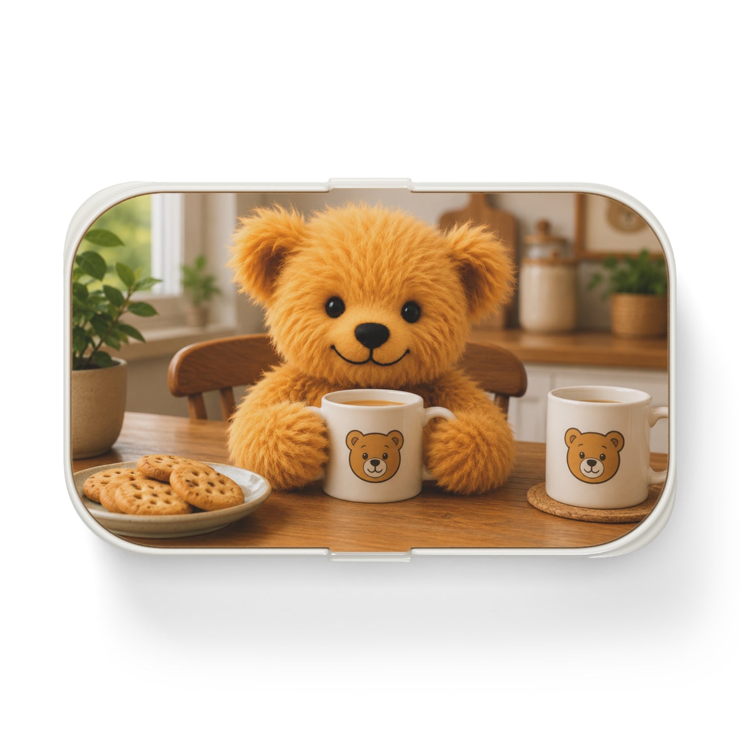 Teddy on Tour Teddy having a cuppa Bento lunchbox ( find a matching water bottle )