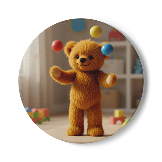 Teddy on Tour Teddy juggling Ceramic Coaster ( look for matching mug )