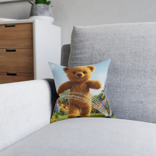 Teddy on Tour Teddy in the Sprinkler Square Cushion