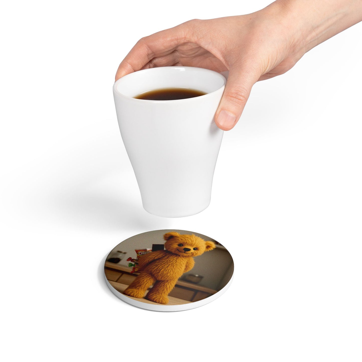 Teddy on Tour Teddy hiding treats Ceramic Coaster ( look for matching mug )