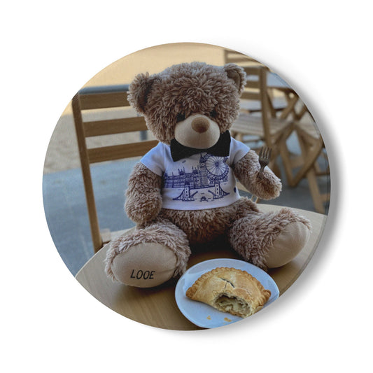Teddy on Tour Candy Bear at Looe Beach Ceramic Coaster