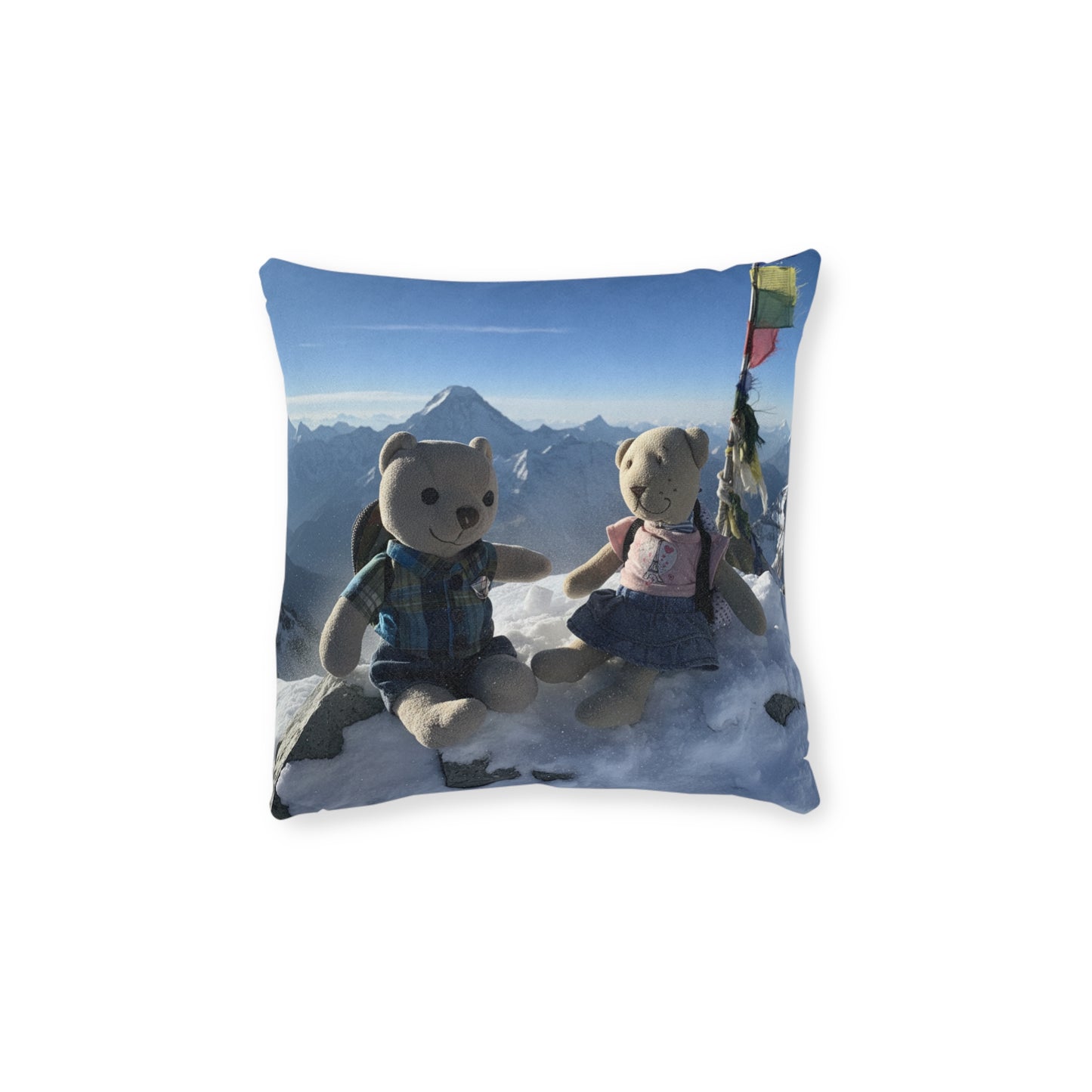 Teddy on Tour TB and Pippa Climb Everest  Square Pillow